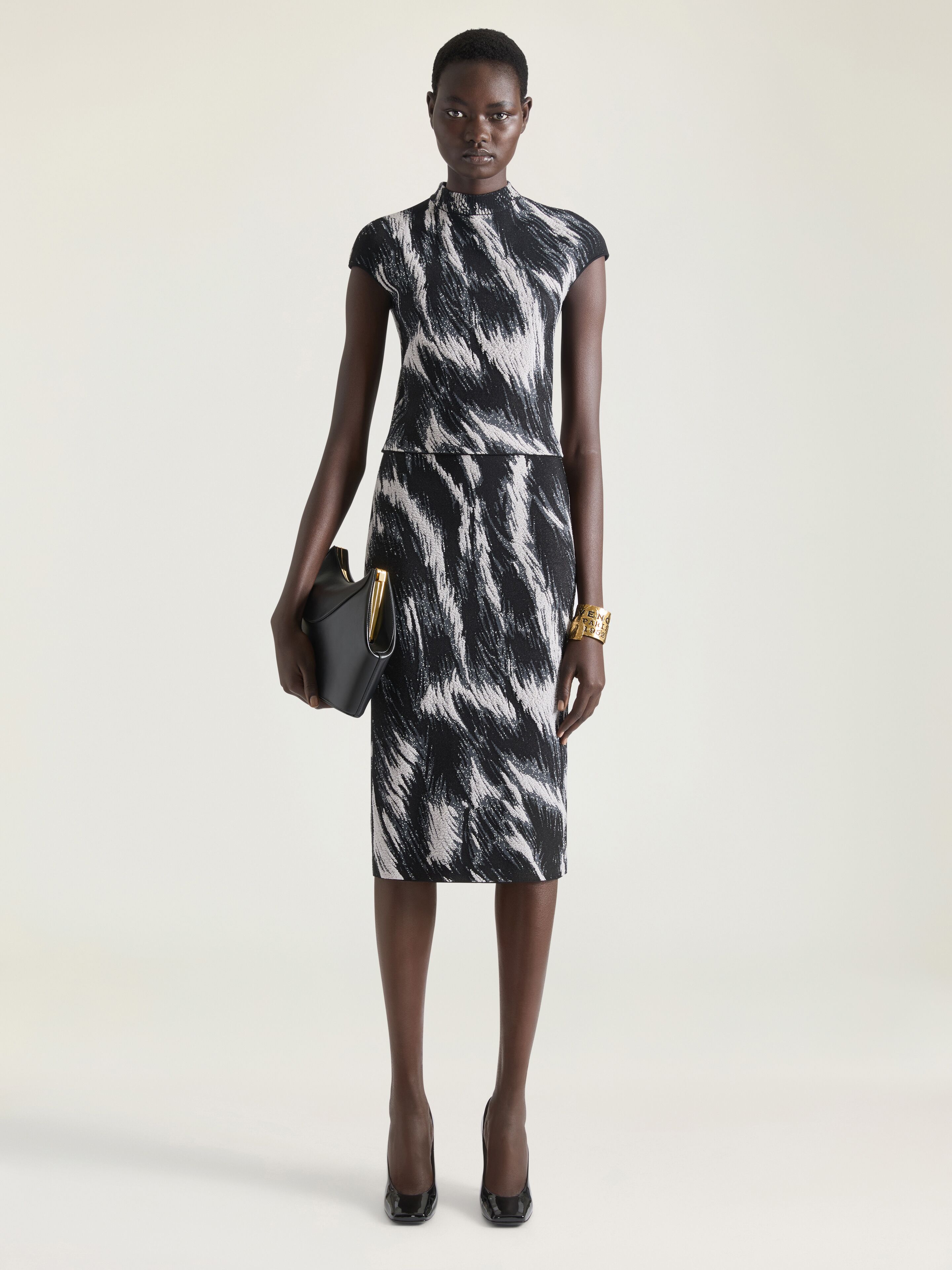 Jupe midi en viscose avec jacquard animalier